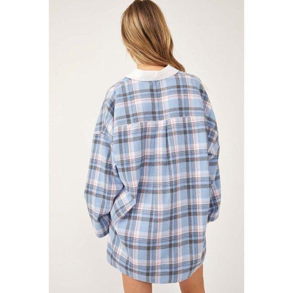 🎉LAST CHANCE🎉 FREE PEOPLE Sunday Morning Sleep Shirt / Pale Blue Combo - Picture 3 of 5